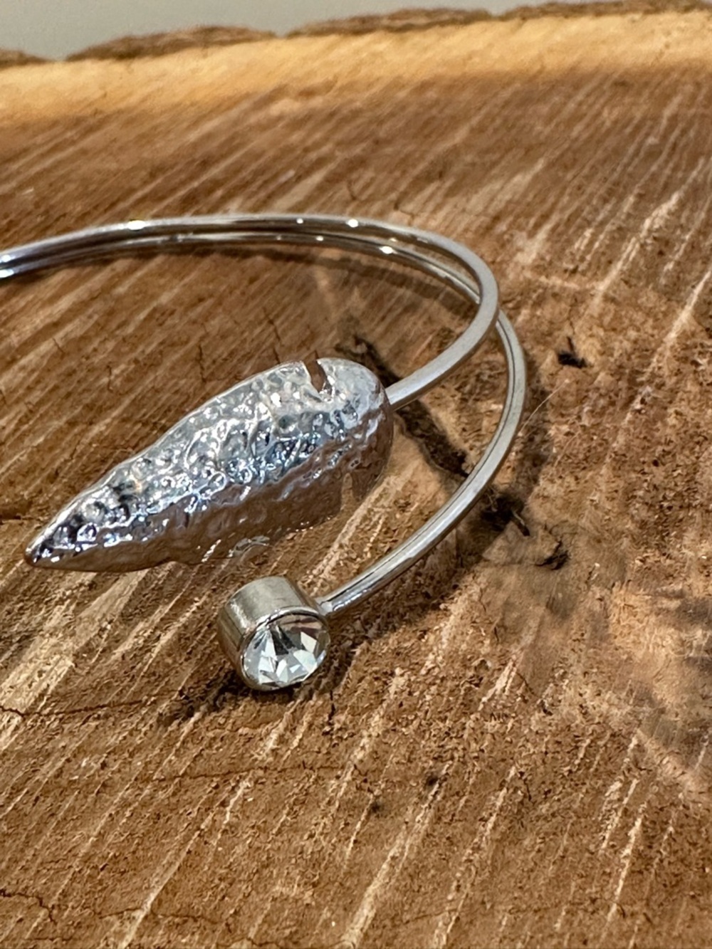 Silver Leaf Arm  Cuff with Crystal Accent - Women Jewelry